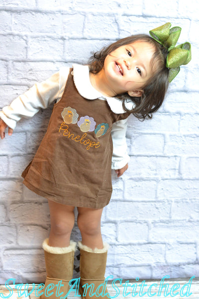 Girls Thanksgiving Dress, monogrammed thanksgiving dress, corduroy jumper, personalized Corduroy dress,