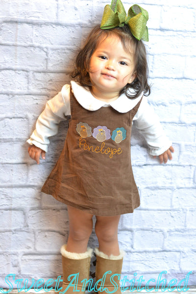 Girls Thanksgiving Dress, monogrammed thanksgiving dress, corduroy jumper, personalized Corduroy dress,