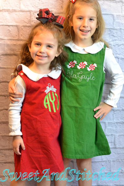 Girls Christmas dress - Monogrammed Christmas dress- Corduroy Christmas jumper - Christmas ornament dress, 1st Christmas outfit jumper dress