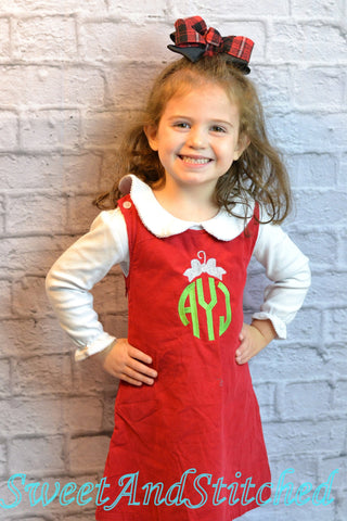 Girls Christmas dress - Monogrammed Christmas dress- Corduroy Christmas jumper - Christmas ornament dress, 1st Christmas outfit jumper dress
