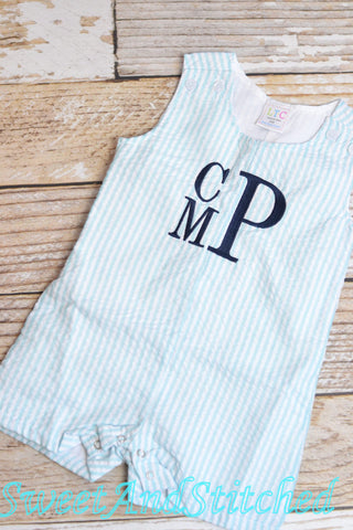 Monogrammed Boys Romper, Boys 4th of July Outfit, Personalized baby boy beach outfit, monogrammed jon jon, toddler beach outfit