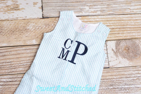 Monogrammed Boys Romper, Boys 4th of July Outfit, Personalized baby boy beach outfit, monogrammed jon jon, toddler beach outfit