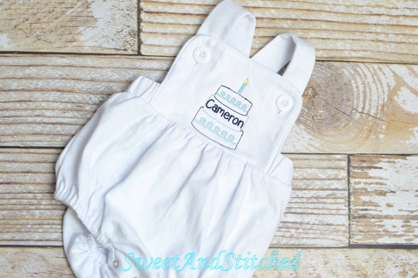 Monogrammed Boys birthday outfit seersucker, baby boy seersucker romper bubble for cake smash, baby boy vintage style cake birthday outfit