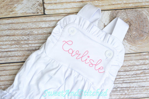 Monogrammed baby girl romper, girls cross backed bubble, girls summer romper, 1st birthday cake smash outfit, baby girl church outfit