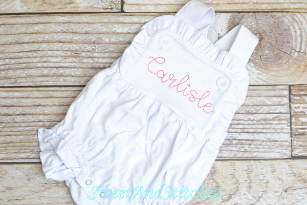 Monogrammed baby girl romper, girls cross backed bubble, girls summer romper, 1st birthday cake smash outfit, baby girl church outfit
