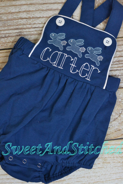 Monogrammed boys easter outfit with bunnies and name, baby dedication or baptism outfit with crosses, boys bubble romper, boys church outfit