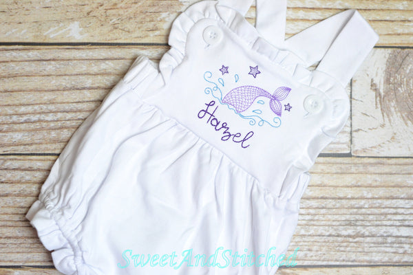 Monogrammed baby girl mermaid outfit, mermaid ruffle bubble, 1st birthday cake smash mermaid outfit, Summer Beach Outfit, mermaid romper