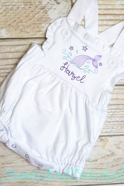 Monogrammed baby girl mermaid outfit, mermaid ruffle bubble, 1st birthday cake smash mermaid outfit, Summer Beach Outfit, mermaid romper