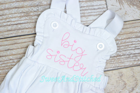 Monogrammed big sister outfit, girls cross backed bubble, girls summer romper, big sister bubble, big sister hospital outfit
