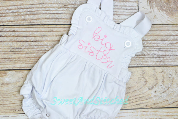 Monogrammed big sister outfit, girls cross backed bubble, girls summer romper, big sister bubble, big sister hospital outfit