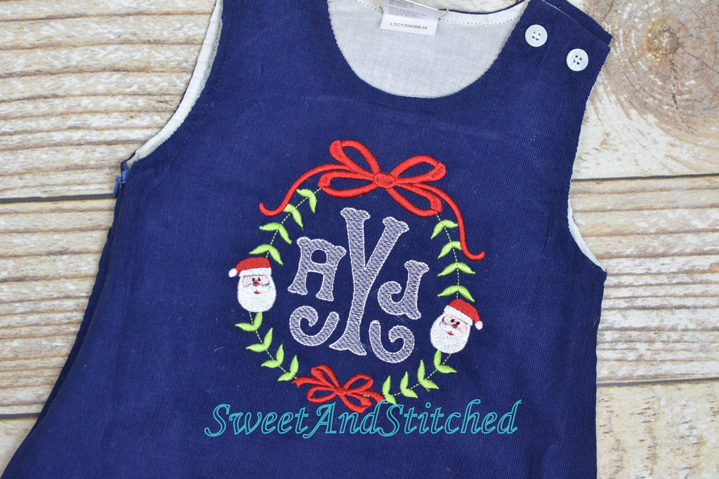 Monogrammed Corduroy Christmas dress in navy with santa monogram, Girl – Sweet and Stitched