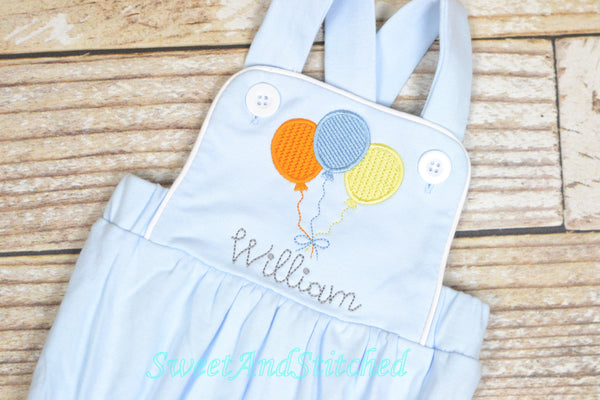 Monogrammed baby boy Birthday romper, personalized boys bubble, boys cake smash outfit, balloon birthday outfit