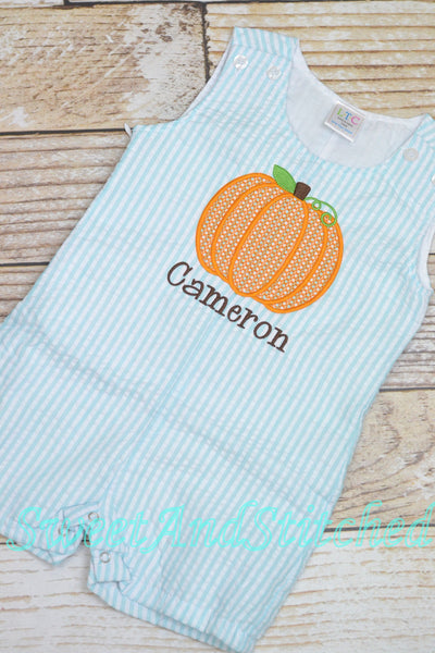 Monogrammed Boys Pumpkin Romper, Boys Halloween, Fall, Thanksgiving Outfit, Personalized baby boy pumpkin outfit, pumpkin jon jon