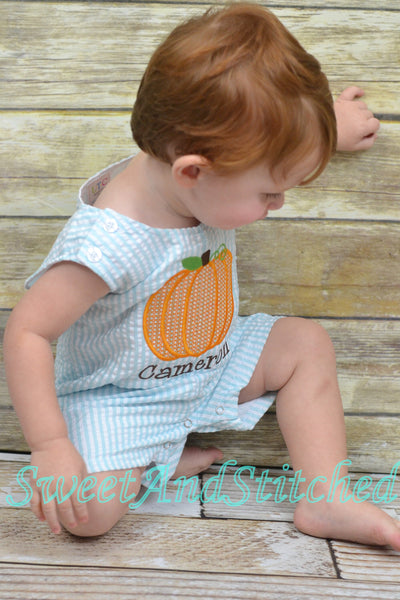 Monogrammed Boys Pumpkin Romper, Boys Halloween, Fall, Thanksgiving Outfit, Personalized baby boy pumpkin outfit, pumpkin jon jon