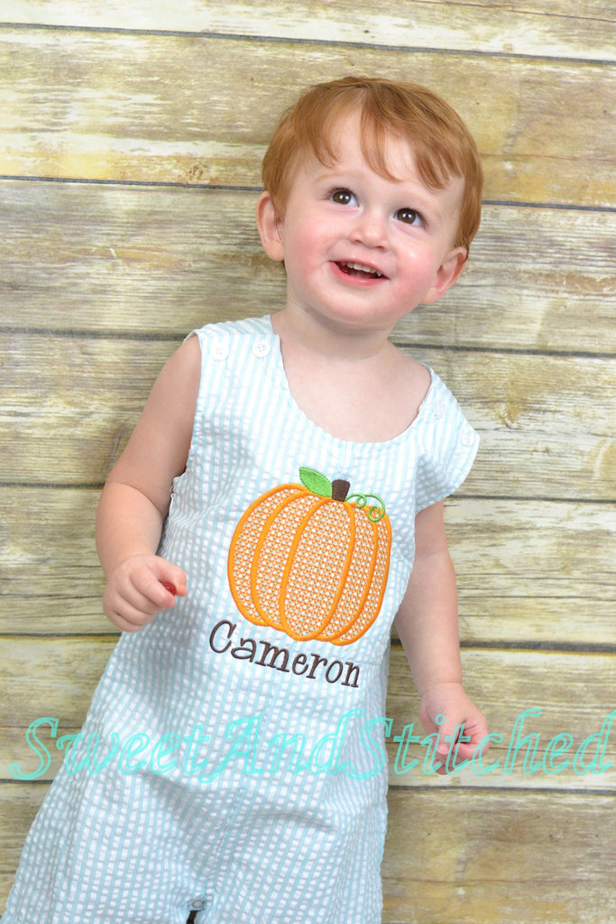 Monogrammed Boys Pumpkin Romper, Boys Halloween, Fall, Thanksgiving Outfit, Personalized baby boy pumpkin outfit, pumpkin jon jon