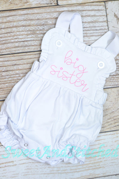 Monogrammed big sister outfit, girls cross backed bubble, girls summer romper, big sister bubble, big sister hospital outfit
