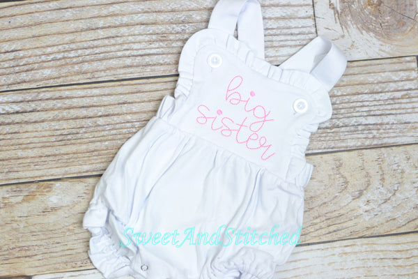 Monogrammed big sister outfit, girls cross backed bubble, girls summer romper, big sister bubble, big sister hospital outfit