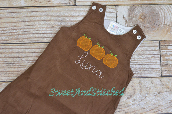 Girls Pumpkin Dress, monogrammed thanksgiving dress, corduroy jumper, personalized Corduroy pumpkin dress,