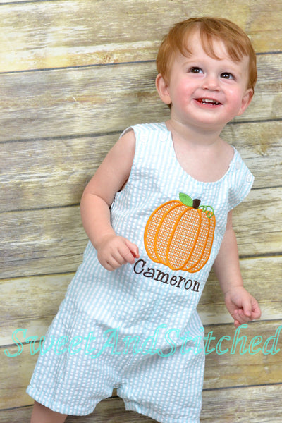 Monogrammed Boys Pumpkin Romper, Boys Halloween, Fall, Thanksgiving Outfit, Personalized baby boy pumpkin outfit, pumpkin jon jon