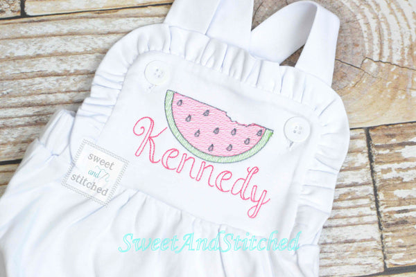 Monogrammed baby girl ruffle bubble with watermelons, girls summer watermelon outfit, 1st birthday cake smash outfit, Summer Beach Outfit