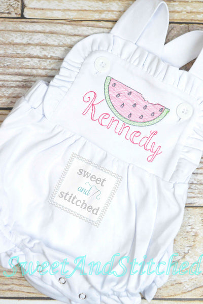 Monogrammed baby girl ruffle bubble with watermelons, girls summer watermelon outfit, 1st birthday cake smash outfit, Summer Beach Outfit
