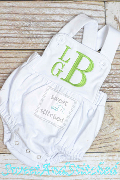 Monogrammed baby boy outfit, monogrammed boys bubble, baby boy romper, boys sunsuit, summer beach outfit, personalized baby boy clothing