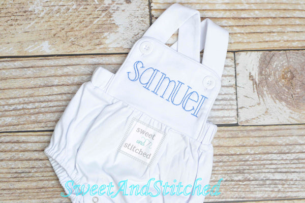 Monogrammed baby boy outfit, monogrammed boys bubble, baby boy romper, boys sunsuit, summer beach outfit, personalized baby boy clothing