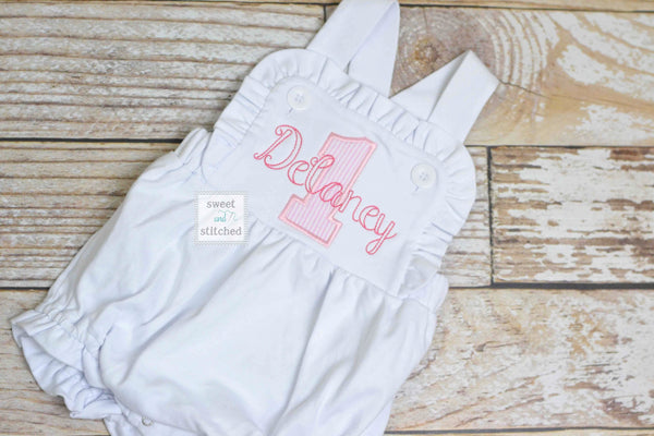 Monogrammed baby girl cake smash outfit with 1 and name, girls birthday bubble outfit, 1st birthday cake smash outfit, Girls birthday outfit