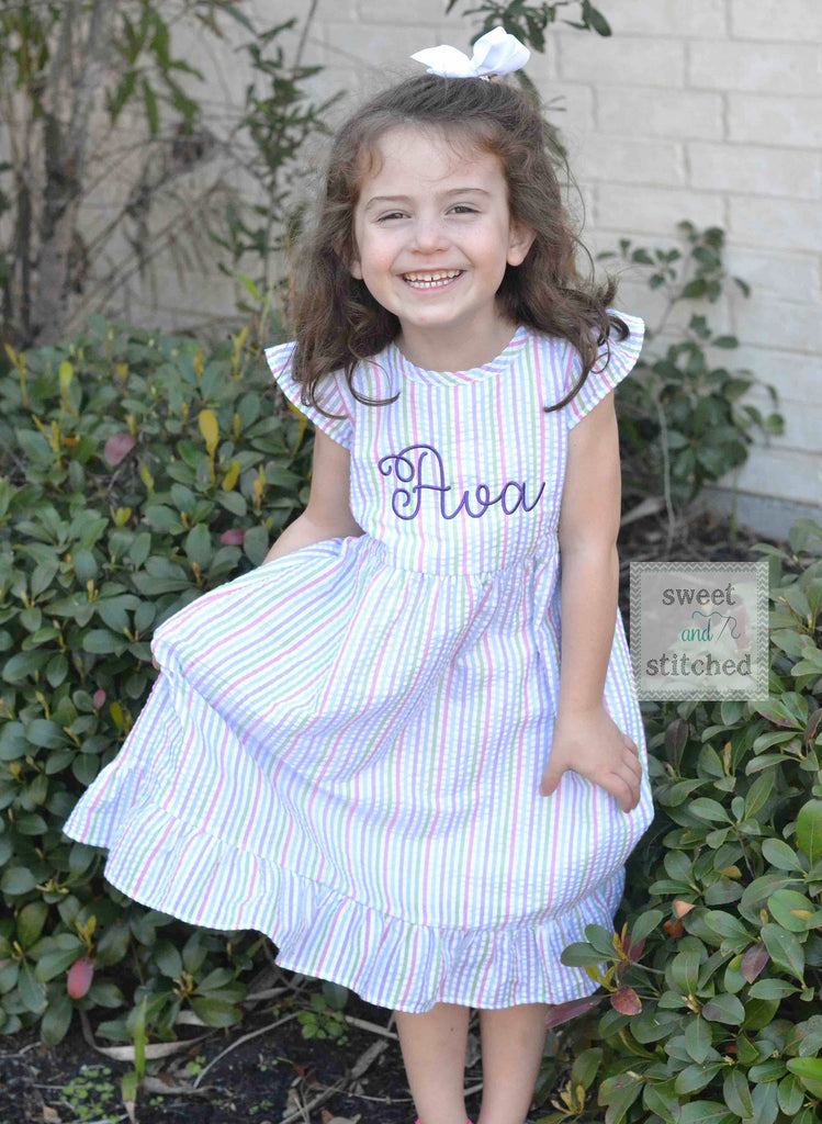Monogrammed Seersucker 1st Birthday dress, toddler dress, baby girl ra Sweet and Stitched Monogrammed Seersucker 1st Birthday dress, toddler dress, baby girl ra Sweet and Stitched