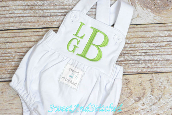 Monogrammed baby boy outfit, monogrammed boys bubble, baby boy romper, boys sunsuit, summer beach outfit, personalized baby boy clothing