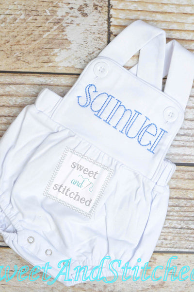 Monogrammed baby boy outfit, monogrammed boys bubble, baby boy romper, boys sunsuit, summer beach outfit, personalized baby boy clothing