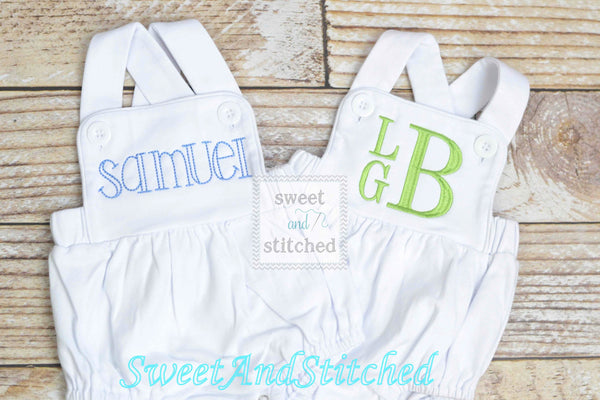 Monogrammed baby boy outfit, monogrammed boys bubble, baby boy romper, boys sunsuit, summer beach outfit, personalized baby boy clothing