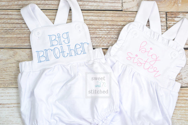 Monogrammed big sister outfit, girls cross backed bubble, girls summer romper, big sister bubble, big sister hospital outfit