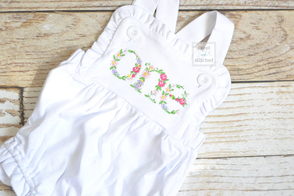 Embroidered baby girl cake smash outfit with floral ONE design, girls birthday outfit, cake smash outfit, Flower birthday outfit