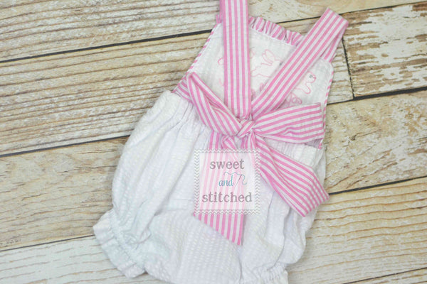 Monogrammed baby girl ruffle bubble with puppy, puppy dog themed birthday outfit, 1st birthday cake smash outfit, puppy cake smash