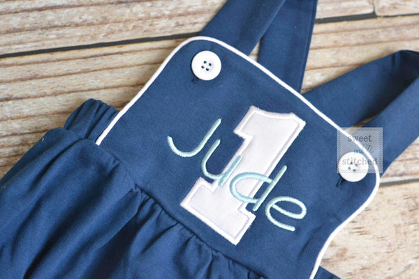 Monogrammed baby boy cake smash outfit, monogrammed boys 1st birthday romper, 1st birthday outfit, cake smash outfit, cross backed bubble
