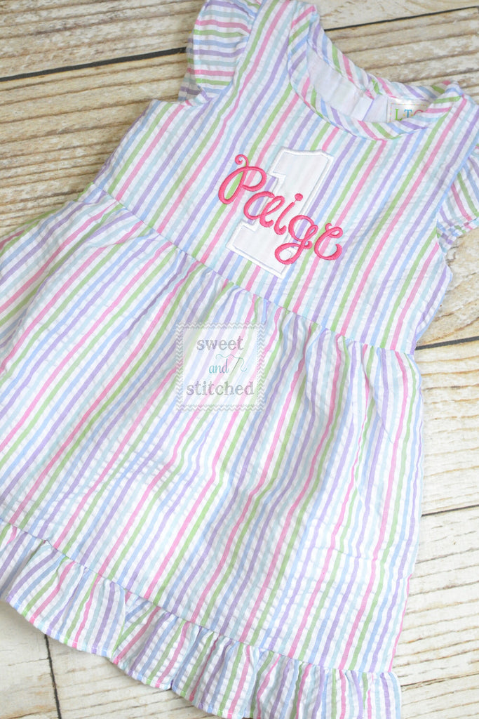 Monogrammed Seersucker 1st Birthday dress, toddler dress, baby girl ra Sweet and Stitched Monogrammed Seersucker 1st Birthday dress, toddler dress, baby girl ra Sweet and Stitched