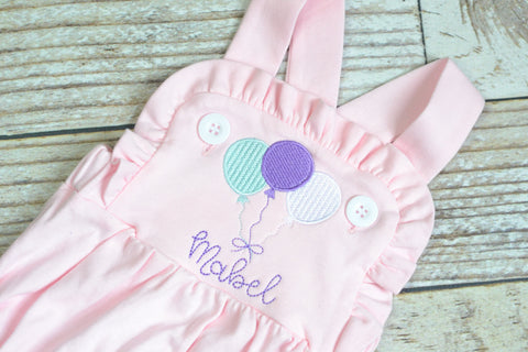 Monogrammed baby girl cake smash outfit with ballons, girls birthday bubble outfit, cake smash outfit, Girls 1st birthday outfit