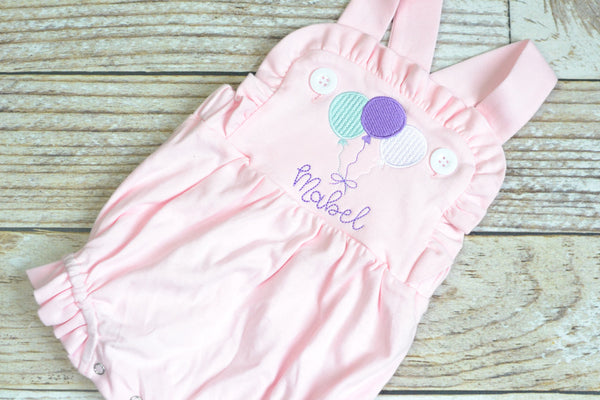 Monogrammed baby girl cake smash outfit with ballons, girls birthday bubble outfit, cake smash outfit, Girls 1st birthday outfit