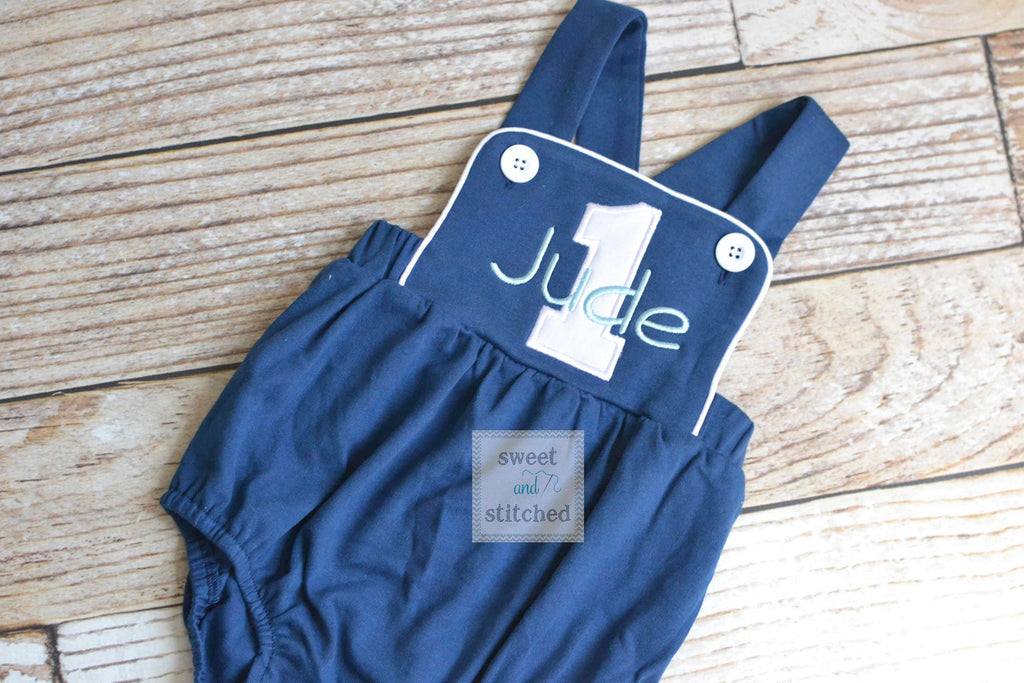 Monogrammed baby boy cake smash outfit, monogrammed boys 1st birthday romper, 1st birthday outfit, cake smash outfit, cross backed bubble