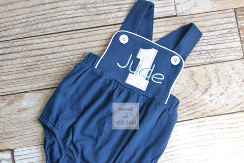 Monogrammed baby boy cake smash outfit, monogrammed boys 1st birthday romper, 1st birthday outfit, cake smash outfit, cross backed bubble