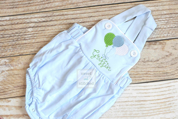 Monogrammed baby boy Birthday romper, personalized boys bubble, boys cake smash outfit, balloon birthday outfit