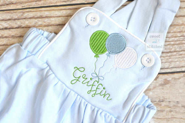 Monogrammed baby boy Birthday romper, personalized boys bubble, boys cake smash outfit, balloon birthday outfit