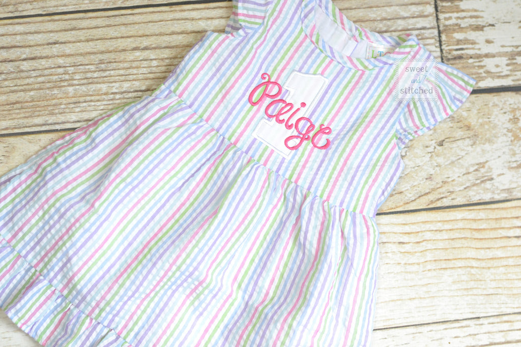 Monogrammed Seersucker 1st Birthday dress, toddler dress, baby girl ra Sweet and Stitched Monogrammed Seersucker 1st Birthday dress, toddler dress, baby girl ra Sweet and Stitched