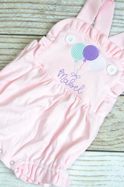 Monogrammed baby girl cake smash outfit with ballons, girls birthday bubble outfit, cake smash outfit, Girls 1st birthday outfit