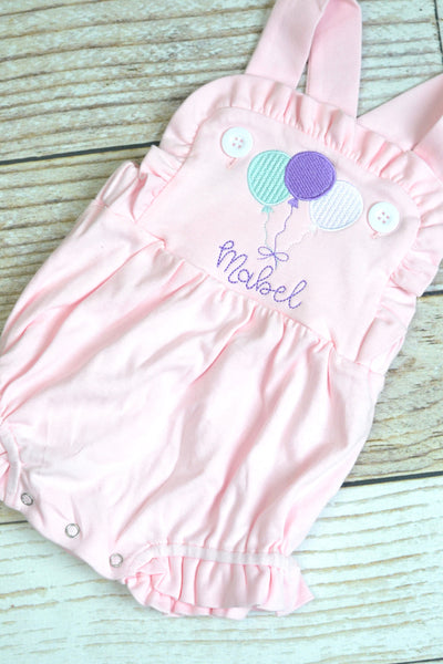Monogrammed baby girl cake smash outfit with ballons, girls birthday bubble outfit, cake smash outfit, Girls 1st birthday outfit