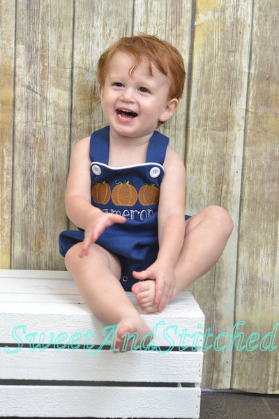Monogrammed baby boy pumpkin outfit, monogrammed boys fall halloween thanksgiving outfit, bubble romper