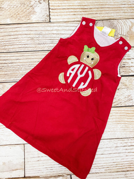 Girls Christmas Gingerbread dress - Monogrammed Christmas Gingerbread jumper dress- Corduroy Christmas jumper