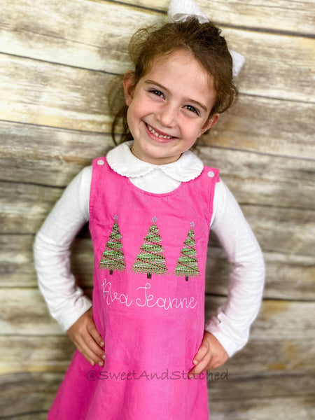 Girls Pink Corduroy Christmas dress - Monogrammed Pink jumper dress dress- Corduroy Christmas jumper dress
