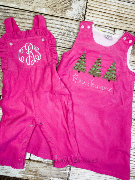 Girls Pink Corduroy Christmas dress - Monogrammed Pink jumper dress dress- Corduroy Christmas jumper dress